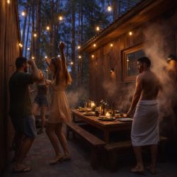 Premium kotedžai piejama arī 18 m2 liela pirts māja un grillēšanas zona